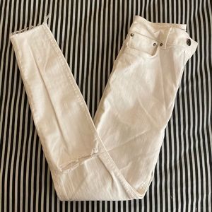 White Slit Cutoff Jeans